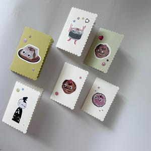 Food Illustration Mini Card With Googly Eyes | Fun & Playful Hand Drawn Design Stationery Crafts Sushi Tofu Rice ball Strawberry Croissant