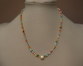 Multi-Color Beaded Pearl Necklace