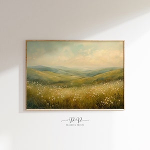 Printable Landscape Art, Vintage painting Country Landscape, Farmhouse Decor, Cottage home decor, Rolling Hills Nature Landscape
