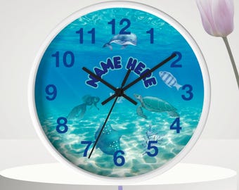 Personalized Sea Life Wall Clock, Underwater Nursery Decor