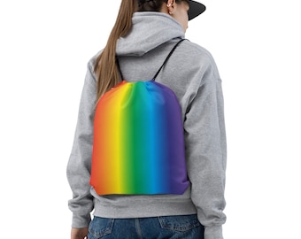 Bright Rainbow Drawstring Backpack Bag Vibrant Ombré Blending Colors