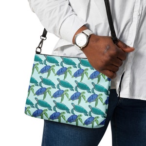 Petite pochette cossbody tortue de mer avec bandoulière amovible bleu aqua - livraison gratuite aux États-Unis !