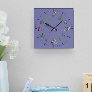 Botanical Acrylic Wall Clock Lavender - Home Decor, Floral Wall Art, Unique Gift, Kitchen Decor, Modern Decor, Nature Inspired Timepiece