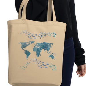 Sac fourre-tout écologique Carte du monde et poissons - Livraison gratuite aux États-Unis !