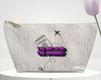 World Travel Accessory Pouch, Printed Linen Look, Flight Attendant or Pilot Gift, Joy in the Journey, Adventure Awaits - Free US Shipping!