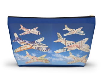 Airplane Accessory Pouch, Flight Attendant World Travel Gift, Passport Stamps, Zippered Bag - Free US Shipping!