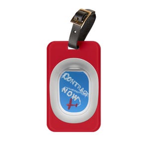 Luggage Tag Contract Now Airplane Window Sky Writer Plane Skywriting
