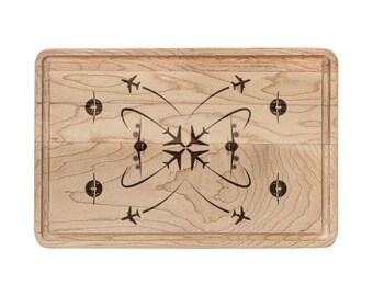 Airplanes Theme Design Engraved Wooden Cutting Board, Flight Attendant Pilot Gift, Traveler Housewarming Present