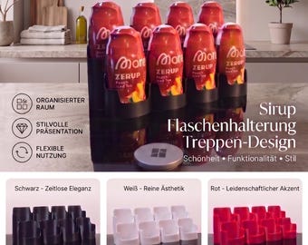 Portabottiglie per sciroppo a gradini | Contenitore adatto per More Zerup | Organizzatore da cucina con 8 scomparti | Mensola espositiva