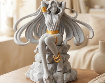 Estátua de Afrodite em mármore com detalhes em ouro, 19 cm, deusa grega do amor.
