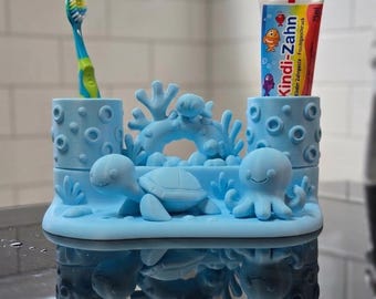 Kids Toothbrush Holder Turtle & Octopus, Bathroom Organizer