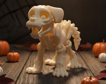 Skeleton Dog Figurine, Ivory Gothic Animal Skeleton Decor, 5.1 Inches