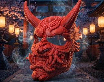 Máscara Oni, máscara de demônio japonesa para cosplay e LARP.