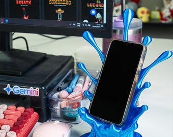 Supporto per telefono Splash – Supporto retrò per smartphone da scrivania – Decorazione da tavolo moderna – Regalo pratico per compleanni e Natale