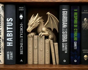 Dragon Bookend Bone White 17 cm, Fantasy Dragon on Book Stack, PLA Book Nook Decor