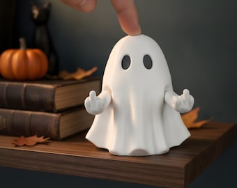 Ghost Figurine White, Middle Finger Peace Sign Interchangeable Arms, Halloween 3D Printed Gothic Desk Decor