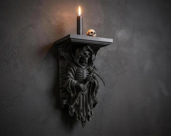 Prateleira de parede Grim Reaper, console de parede gótico de 24 cm feito de PLA nas cores preto ou prata.