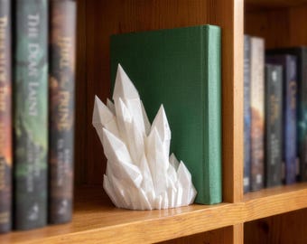 Faceted Crystal Bookend Set, Bookmark Included, 15 cm Black or White, Bookshelf Decor for Book Lovers