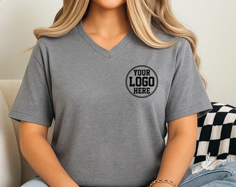 Custom Your Logo Here V-Neck Shirt, Personalized Company Logo Shirt, Business Logo Tee, Sports Team Logo Gift, Custom Saying V-neck Shirt