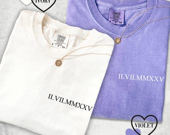 Comfort Colors® Custom Roman Numeral Shirt, Personalized Valentines Day Tshirt, Minimalist Matching Couple Outfit, Anniversary Date Tee Gift
