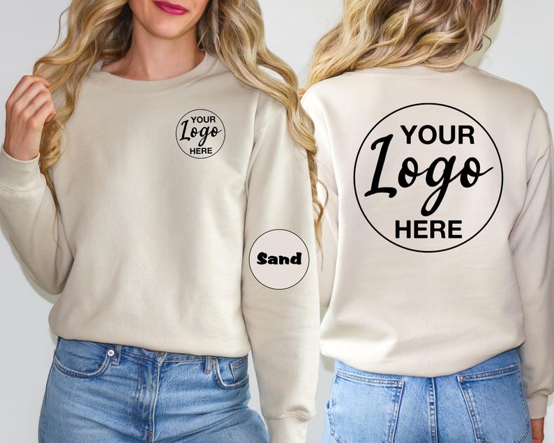 Personalized Business Logo Sweatshirt, Custom Logo Hoodie, Customized Company Logo Outfit, Custom Text Front And Back Outfit, Custom Gifts image 1