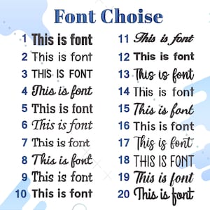 Puede incluir: Un gr&aacute;fico con 20 estilos de fuente diferentes, numerados del 1 al 20. Cada estilo de fuente se muestra con el texto "This is font" en el estilo correspondiente.