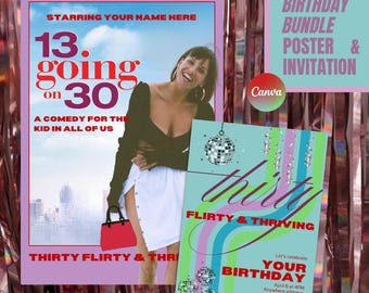 13 Going on 30 Birthday Invitation & Movie Poster Bundle (Canva Template Digital Download)