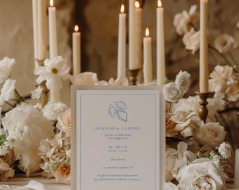 Blue Seashell Wedding Invitation Template: Coastal Beach Design (Canva Editable)