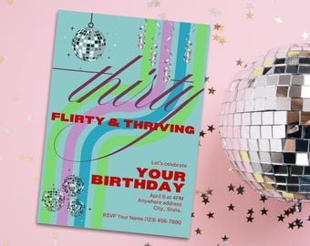Thirty, Flirty, Thriving Birthday Invitation: 13 Going on 30 Theme (Canva Template Digital Download)