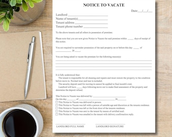 notice to vacate form eviction notice for tenant eviction notice to vacate letter eviction template for landlord lease termination document