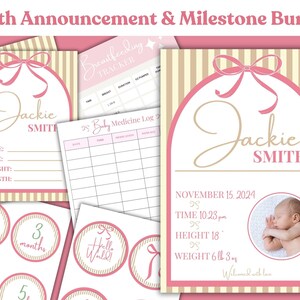 Ensemble de faire-part de naissance personnalisé pour fille, bébé, ensemble de marqueurs d'étapes importants du mois signe de statistiques de naissance d'hôpital signe rose