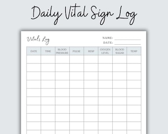 vital sign daily tracker log for nurse printable vital sign tracker template record vital sign notebook vital sign sheet vital sign chart