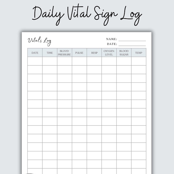 vital sign daily tracker log for nurse printable vital sign tracker template record vital sign notebook vital sign sheet vital sign chart