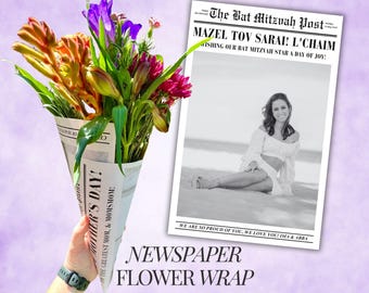 bat mitzvah gift for girl paper flower wrap for bat mitzvah keepsake for daughter personalized newspaper flower wrap for her Mazel Tov gift