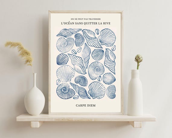 seashell wall art for beach house shell art for room entryway french saying print seaside poster for office coastal wall decor french art