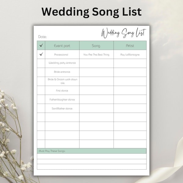 wedding song list printable wedding music list wedding playlist for dj DJ song list wedding processional song list wedding music checklist