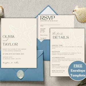 seashell wedding invitation bundle beach wedding invite template for shell wedding package starfish wedding invitation and detail shell rsvp