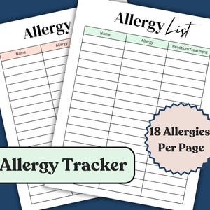 Plantilla de seguimiento de alergias para guardería Lista de alergias para bebés Registro de alergias para preescolar Formulario de alergias en guardería en casa Hoja de registro de alergias para niños