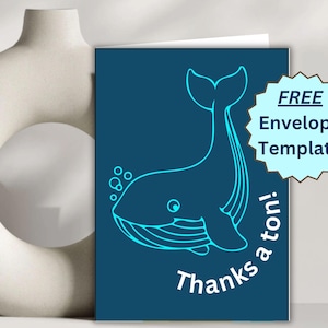 Tarjeta de agradecimiento con una ballena divertida, tarjeta de agradecimiento con un divertido juego de palabras con una ballena, nota de muchas gracias, muchas gracias, tarjeta de felicitación, linda tarjeta de agradecimiento con un animal