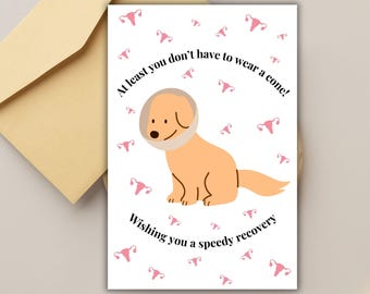 śmieszna karta histerektomii dla przyjaciela, wracaj do zdrowia, zabawna karta macicy dla siostry, karta operacji histerektomii dla karty raka macicy, miłośnik psów