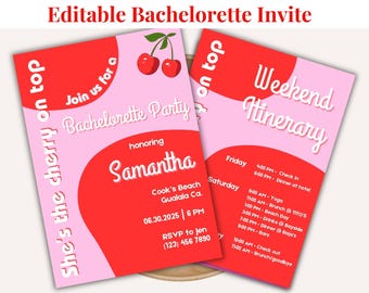 shes the cherry on top bachelorette invite cherry theme invitation bach party cherry bachelorette weekend itinerary cherry on top hen night