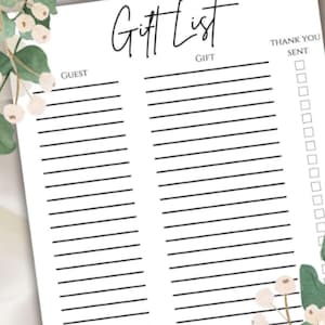 baby shower gift tracker for wedding gift list tracker for engagement party present organizer printable gift list for birthday present log