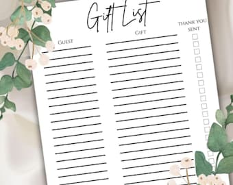 baby shower gift tracker for wedding gift list tracker for engagement party present organizer printable gift list for birthday present log