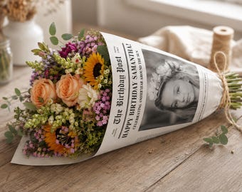 birthday newspaper flower wrap personalized birthday gift for her newspaper flower bouquet wrap happy birthday paper flower bouquet template