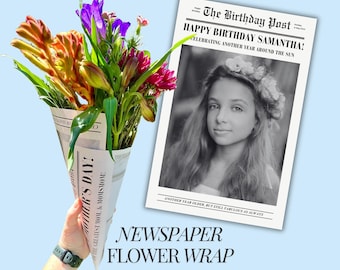 birthday newspaper flower wrap personalized birthday gift for her newspaper flower bouquet wrap happy birthday paper flower bouquet template