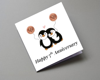 Regalo de aniversario de cobre para ella, tarjeta de séptimo aniversario para él, regalo tradicional de séptimo aniversario para esposa, tarjeta de séptimo aniversario de bodas de cobre