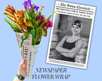 personalized swim gift for her newspaper flower wrap for swim coach gift swim meet flower gift daughter swimmer swim team gift bouquet wrap