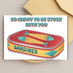 Carte d'anniversaire drôle avec sardine, humoristique, joyeux anniversaire, sardine de jeu de mots, carte d'anniversaire sarcastique pour mari amour