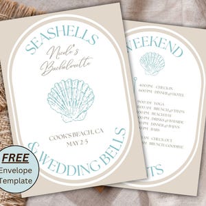 seashell bachelorette party invite blue seashell bach party itinerary template beach bachelorette weekend schedule seashell and wedding bell