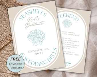 seashell bachelorette party invite blue seashell bach party itinerary template beach bachelorette weekend schedule seashell and wedding bell